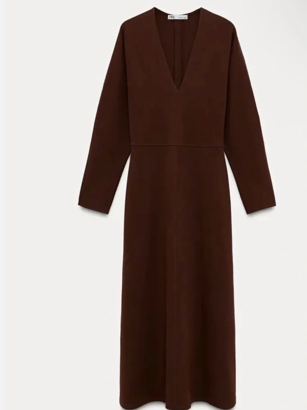 brown long sleeve dress zara COMBINED SATIN DRESS - Brown